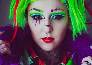 Cybergoth girl in kimono with neon yellow hair